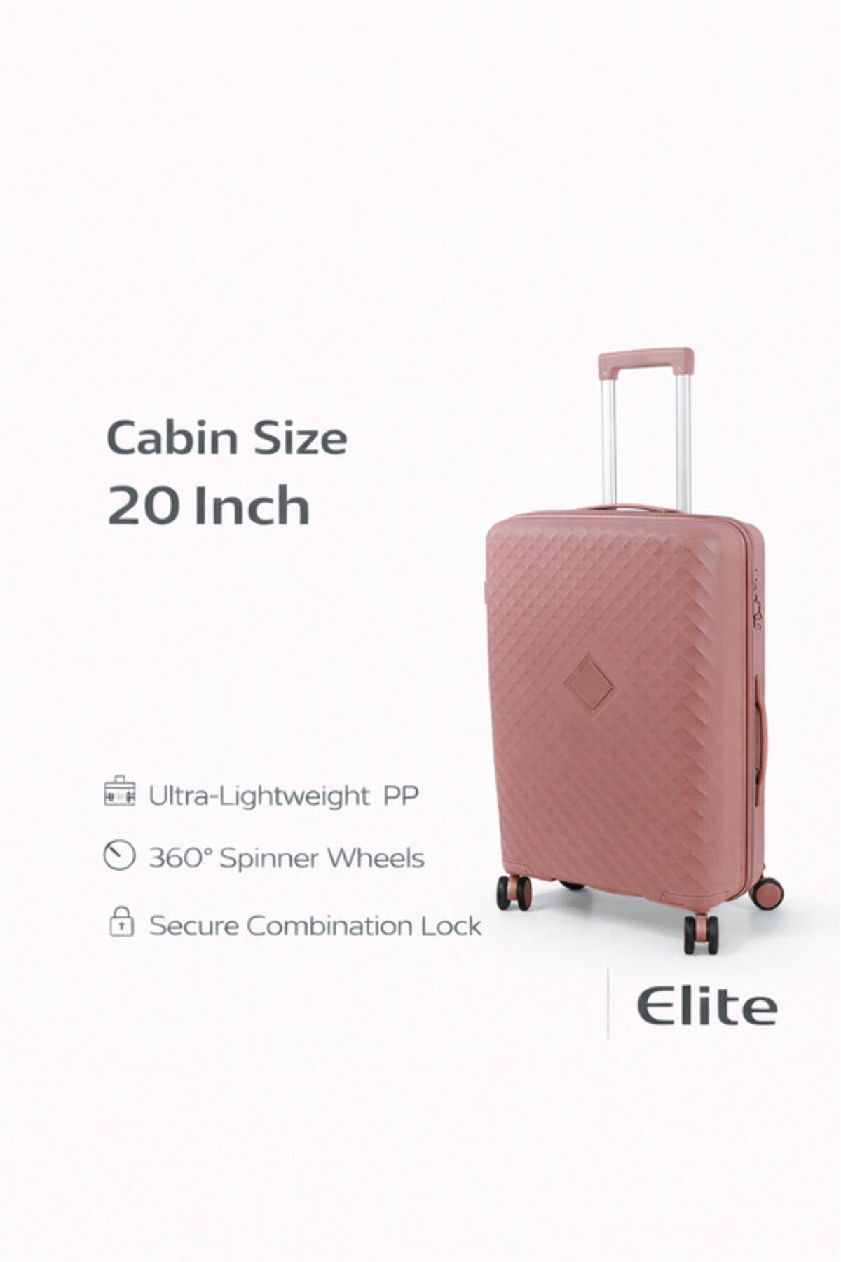 ELITE- Premium Hard-Shell Luggage 20 inch – Lightweight Spinner Suitcase – Rose Gold