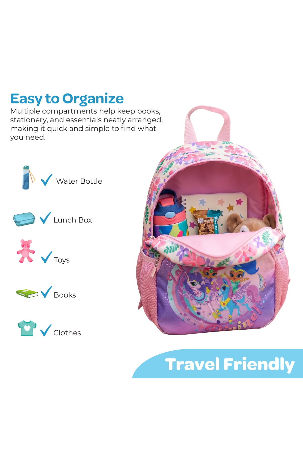 MOON Licensed Shimmer and Shine 3 in 1 KidsBackpack Set  - (13-Inch) Premium Kids School Bag with Lunch Bag & Pencil Case-Purple