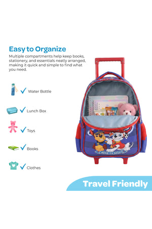 MOON Licensed Paw Patrol First Class  3 in 1 Kids Trolley Set   - (16-Inch) Premium Kids School Bag with Lunch Bag & Pencil Case-Red&Blue