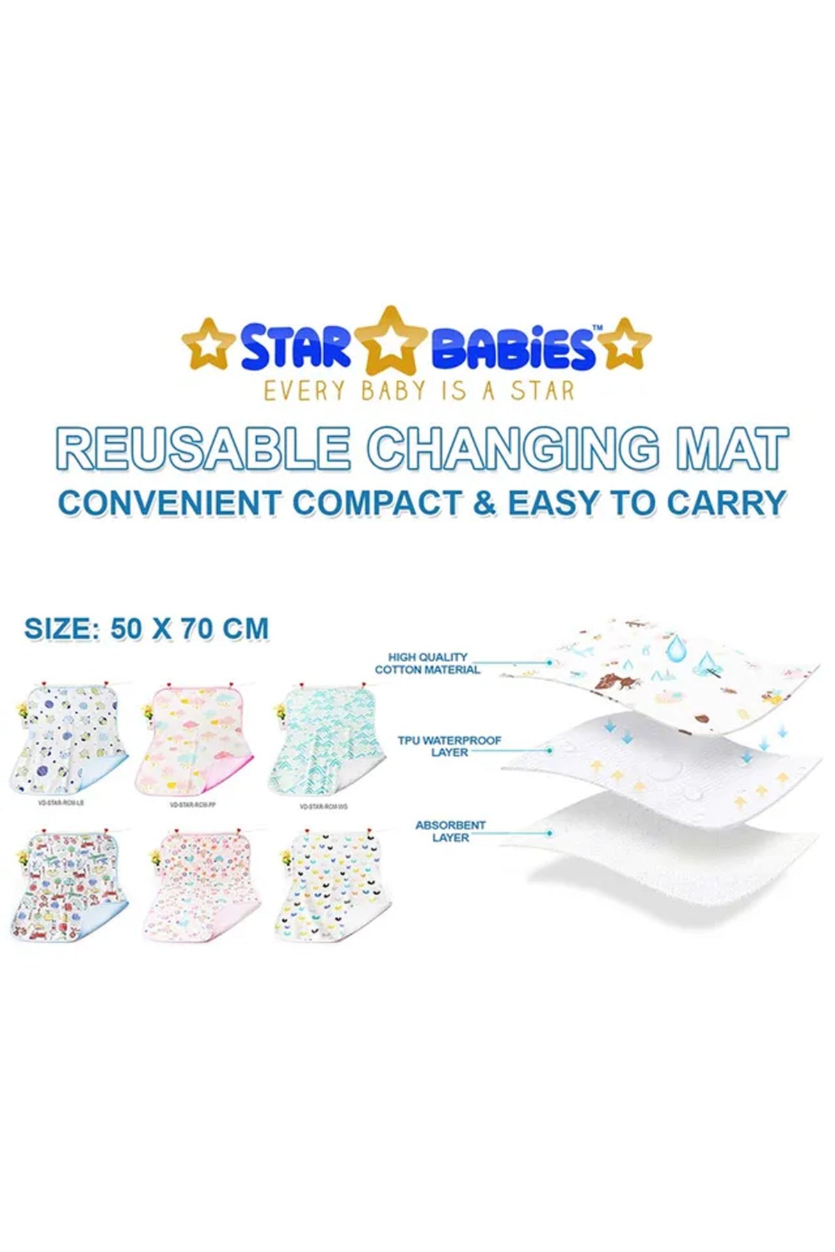 Star Babies - Reusable Changing Mats - White