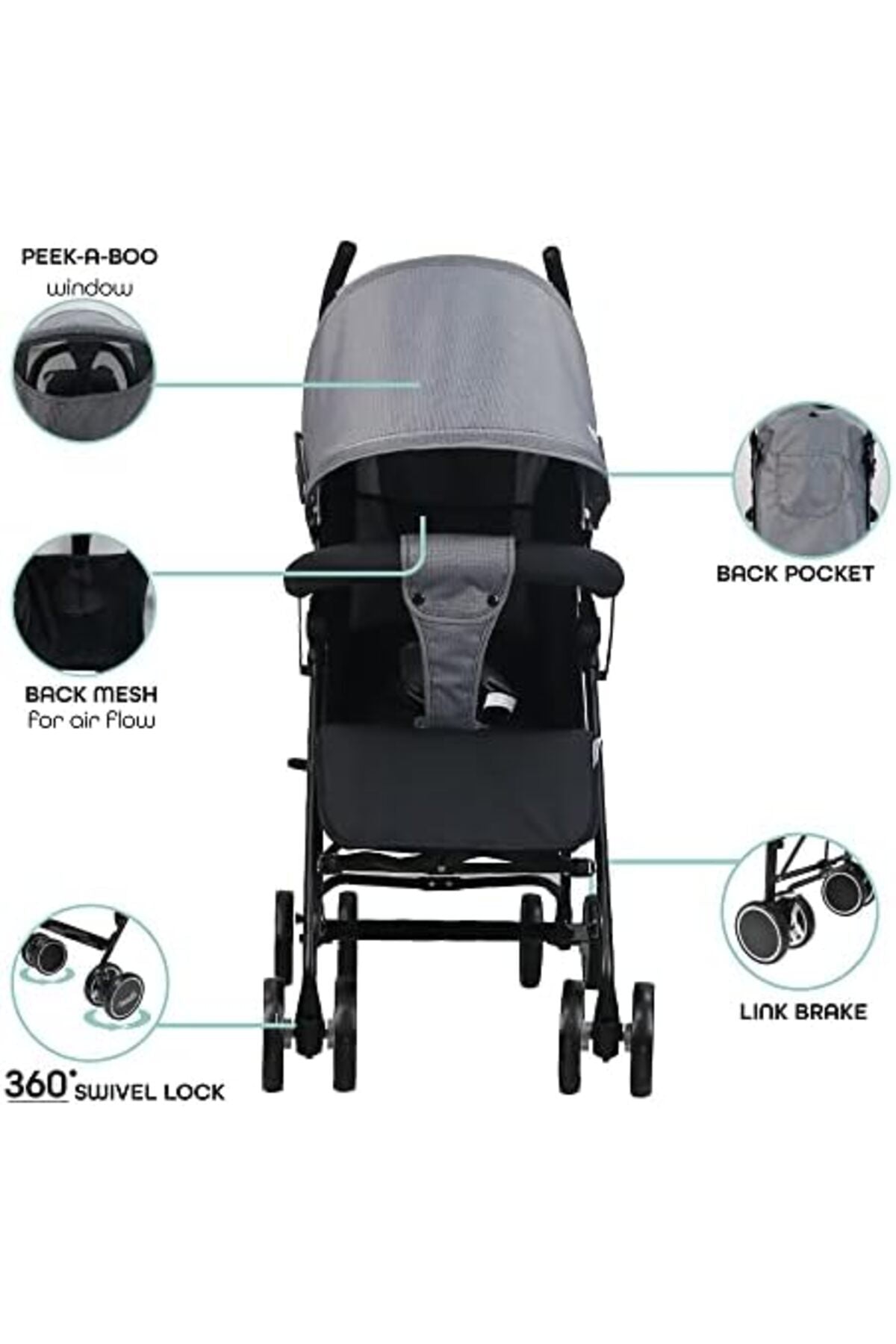 MOON Neo Plus Light Weight Travel Stroller,Black + Grey dots