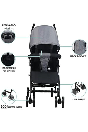 MOON Neo Plus Light Weight Travel Stroller,Black + Grey dots