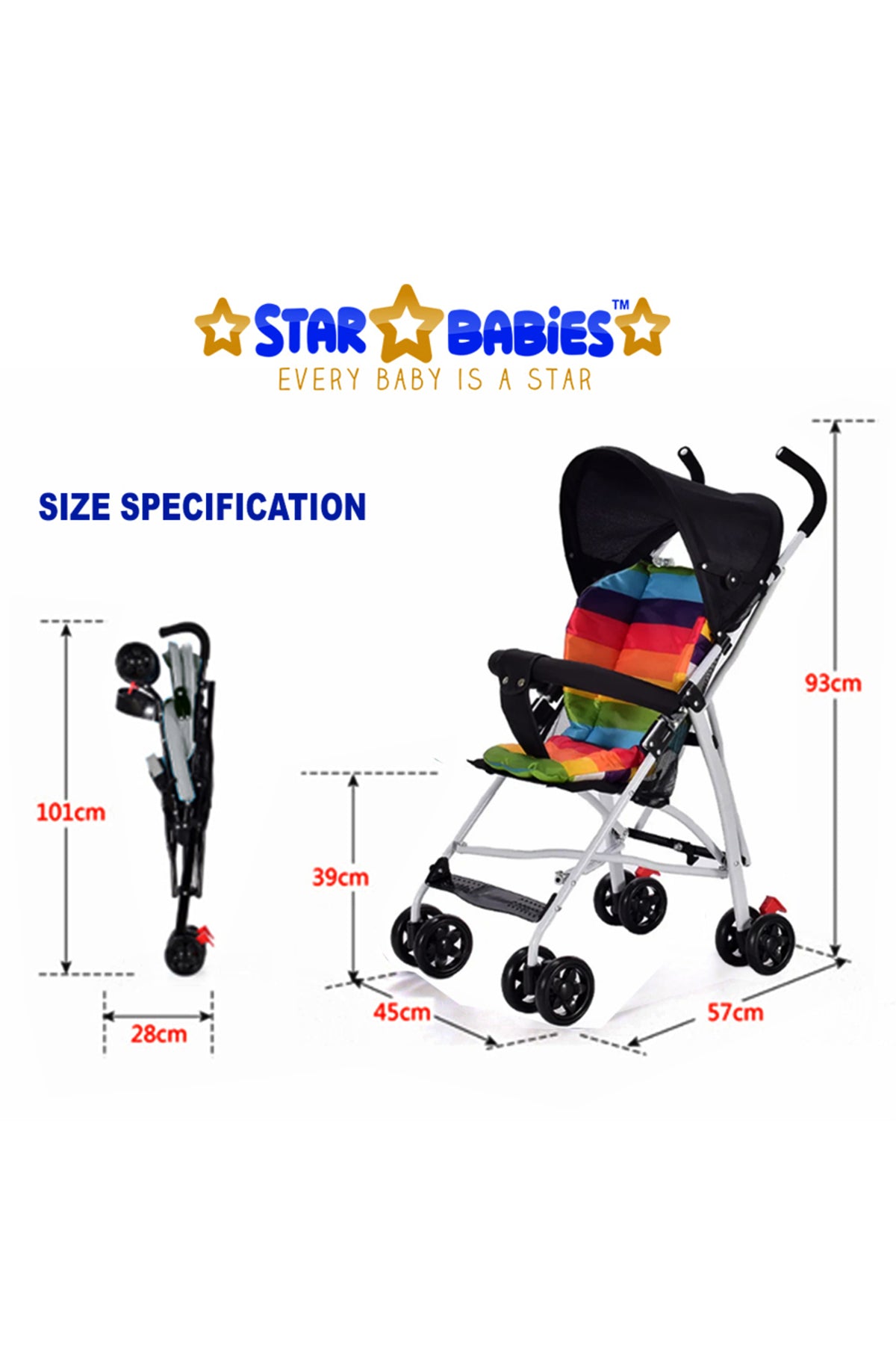 Star Babies - Light Weight Foldable Baby Stroller - Black
