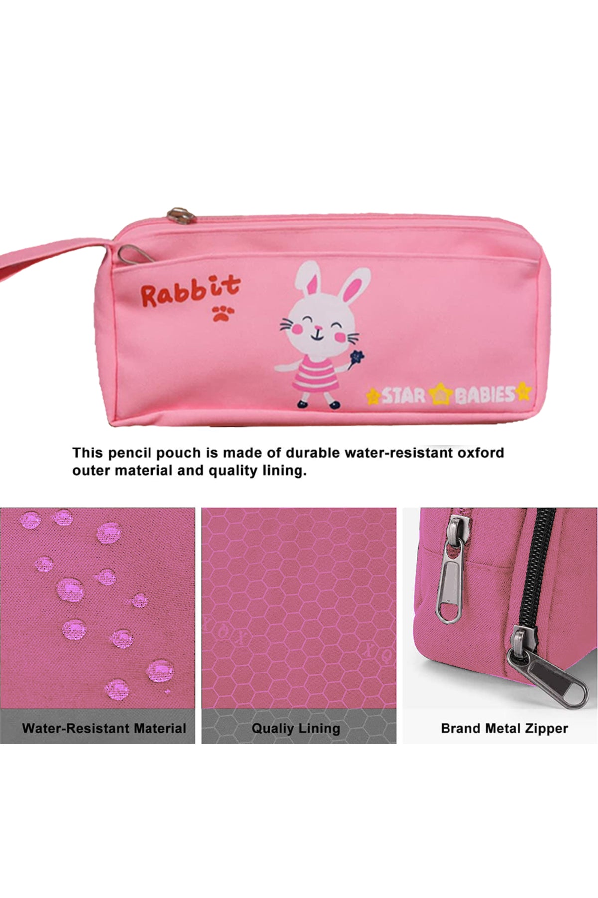 Star Babies 16-Inch Rabbit Themed Children's Backpack with 5 compartment Bento lunch box , Stainless steel water bottle and Dual Zipper Pencil Case