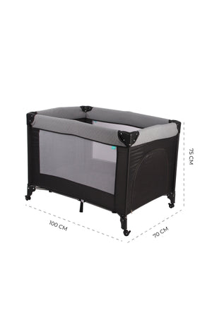 MOON Kidora Easy-Fold Playpen with Wheels, Storage & Edge Protection-Black