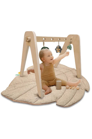 MOON Natures Nook Maple Leaf Shaped Baby Playmat with Wooden 'A' Frame Arch-Tummy Time for 6M+ Toddlers - Beige
