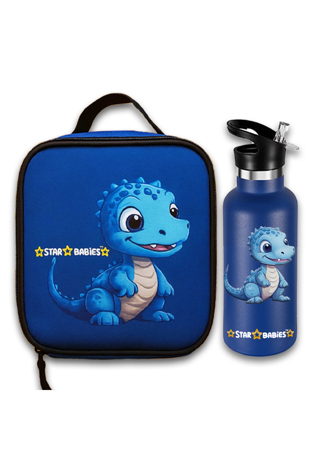 Star Babies Dino Themed Bento Lunch Bag , Toddler-Friendly, 3 Years+, Easy to clean - with 500ml Stainless Steel Water bottle
