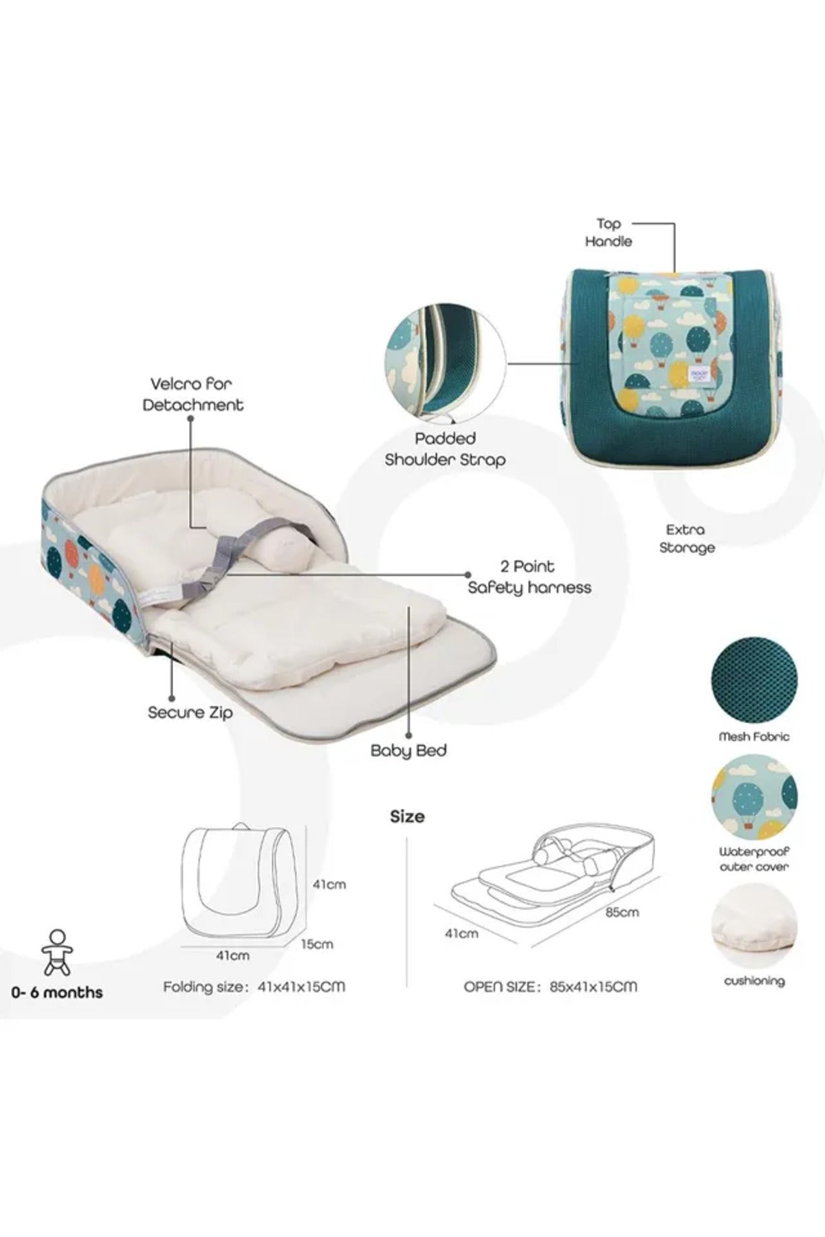 MOON Travalo - Travel Baby Bed & Backpack- Balloon - Portable Baby Bed - green