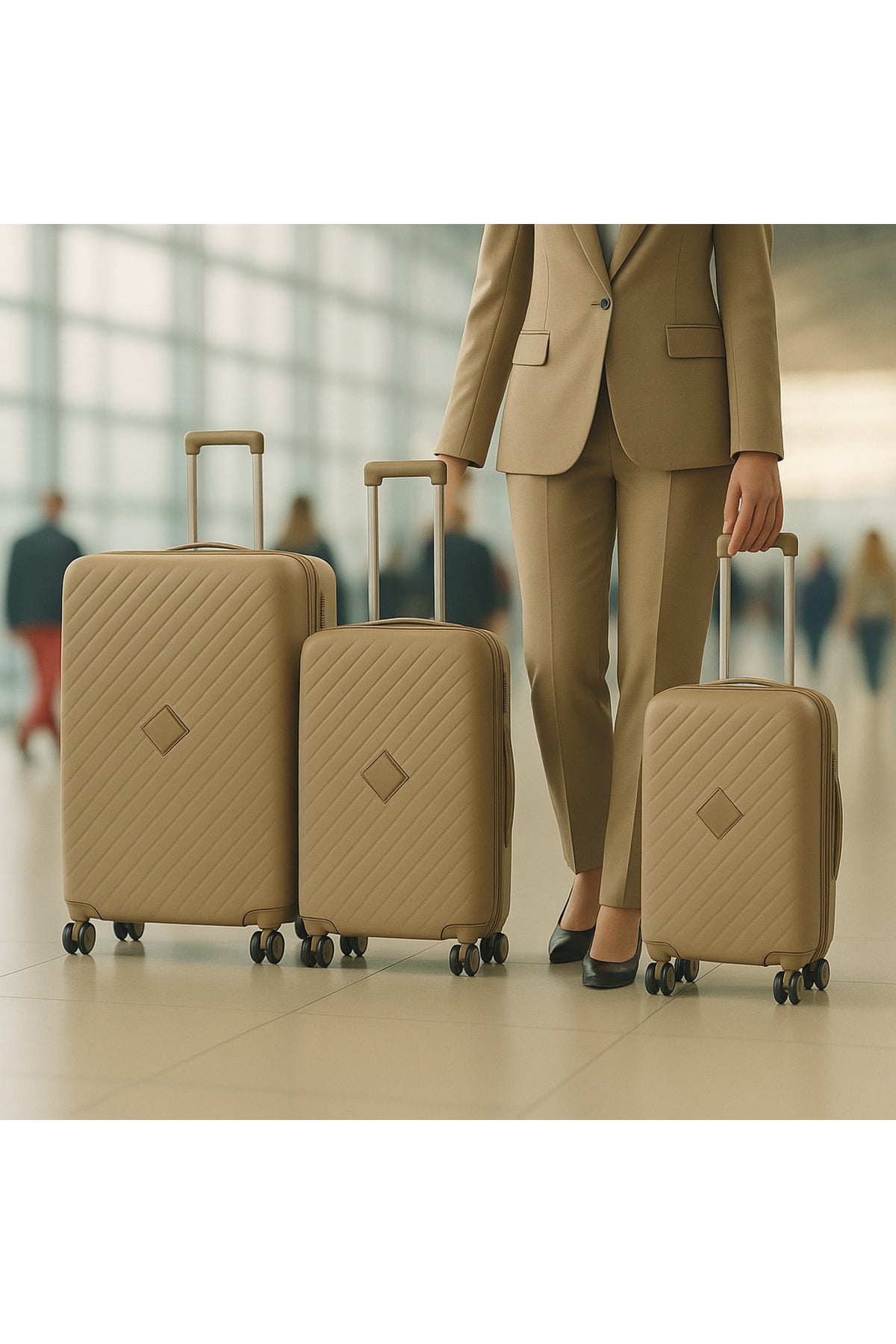 ELITE 3-Piece Hard-Shell Luggage Set (20/24/28) – Lightweight Spinner Suitcase – Beige Gold