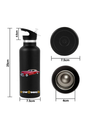Star Babies 16-Inch Retro Car Themed Children's Backpack with Adjustable Shoulder Strap for Hiking Large and with 500 ml Stainless Steel Water Bottle , Leak-Proof, Toddler-Friendly, 3 Years+, Pack of 2