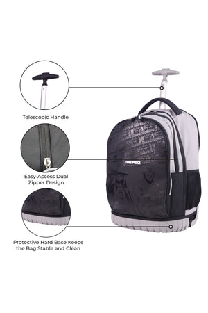 MOON Licensed One Piece 3 in 1 Kids Trolley Set   - (18-Inch) Premium Kids School Bag with Lunch Bag & Pencil Case-Black& Grey