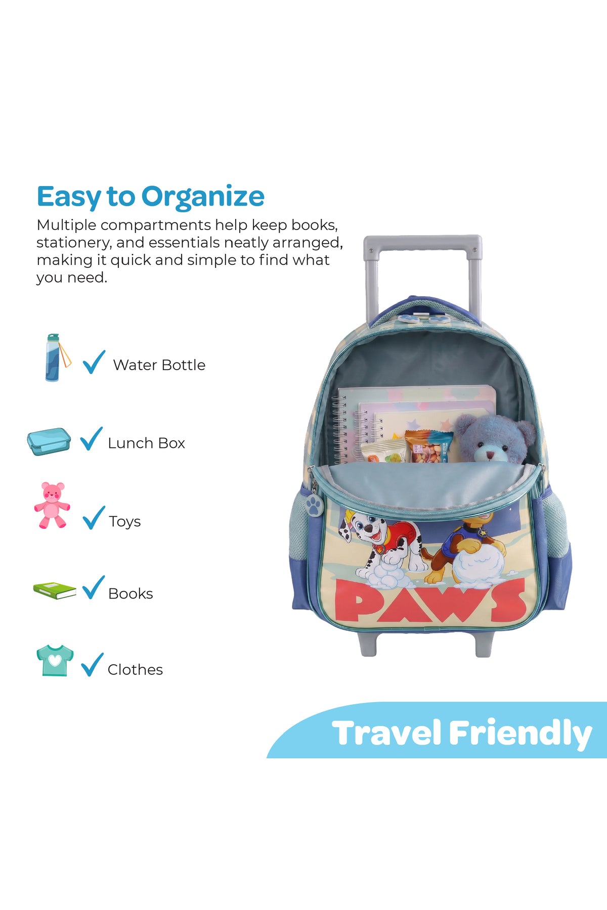 MOON Licensed Paw Patrol Snow Paw  3 in 1 Kids Trolley Set   - (16-Inch) Premium Kids School Bag with Lunch Bag & Pencil Case-Green