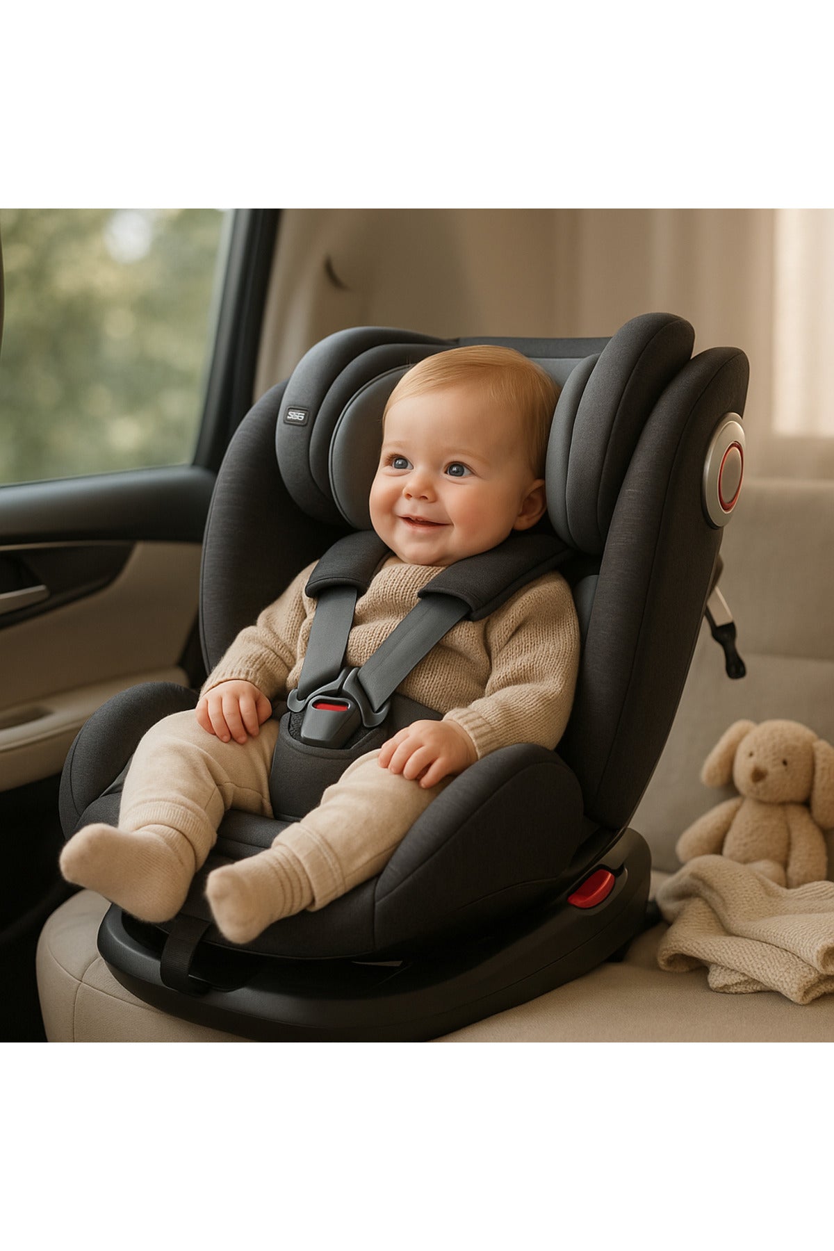 Kikibebe Children’S Car Seat With 360 Degree Roations, Ages 0-12 Years – Black & Grey