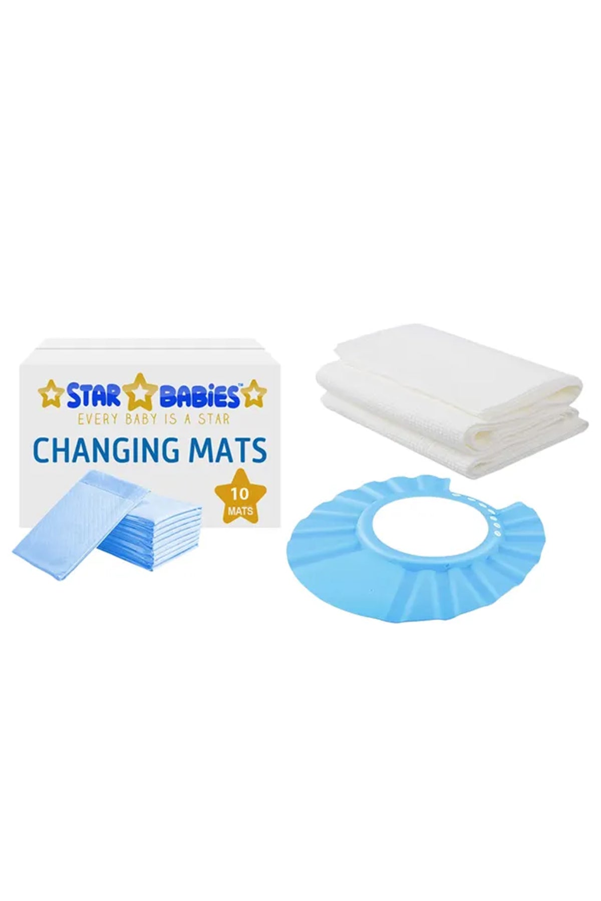 Star Babies - Changing Mat 10pcs & Disposable Towel 3pcs & Shower Cap - Blue