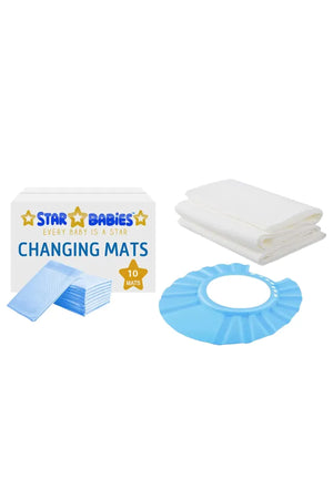 Star Babies - Changing Mat 10pcs & Disposable Towel 3pcs & Shower Cap - Blue