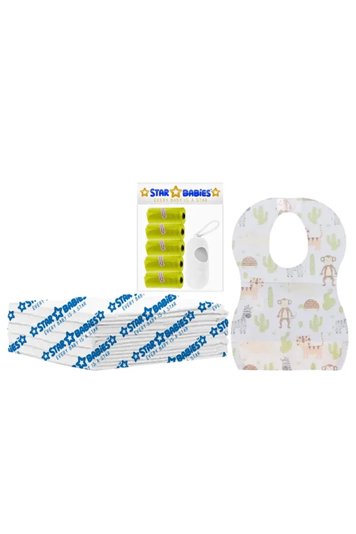 Star Babies - Disposable Changing Mat 5pcs, Bibs 5pcs, Scented Bag With Dispenser - Yellow