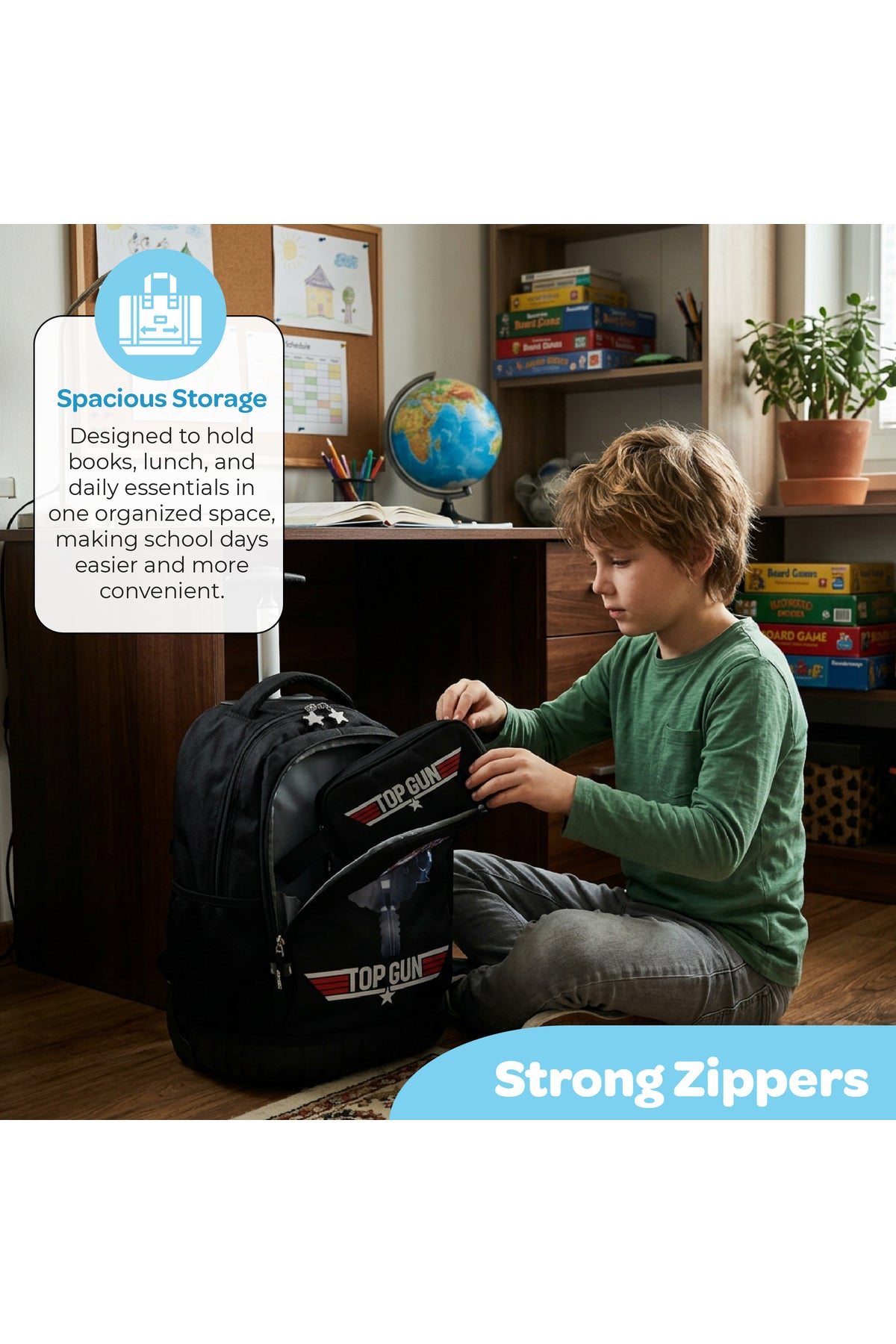 MOON Licensed Top Gun 3-in-1 Kids Trolley Backpack Set  - (18-Inch) Premium Kids School Bag with Lunch Bag & Pencil Case-Black