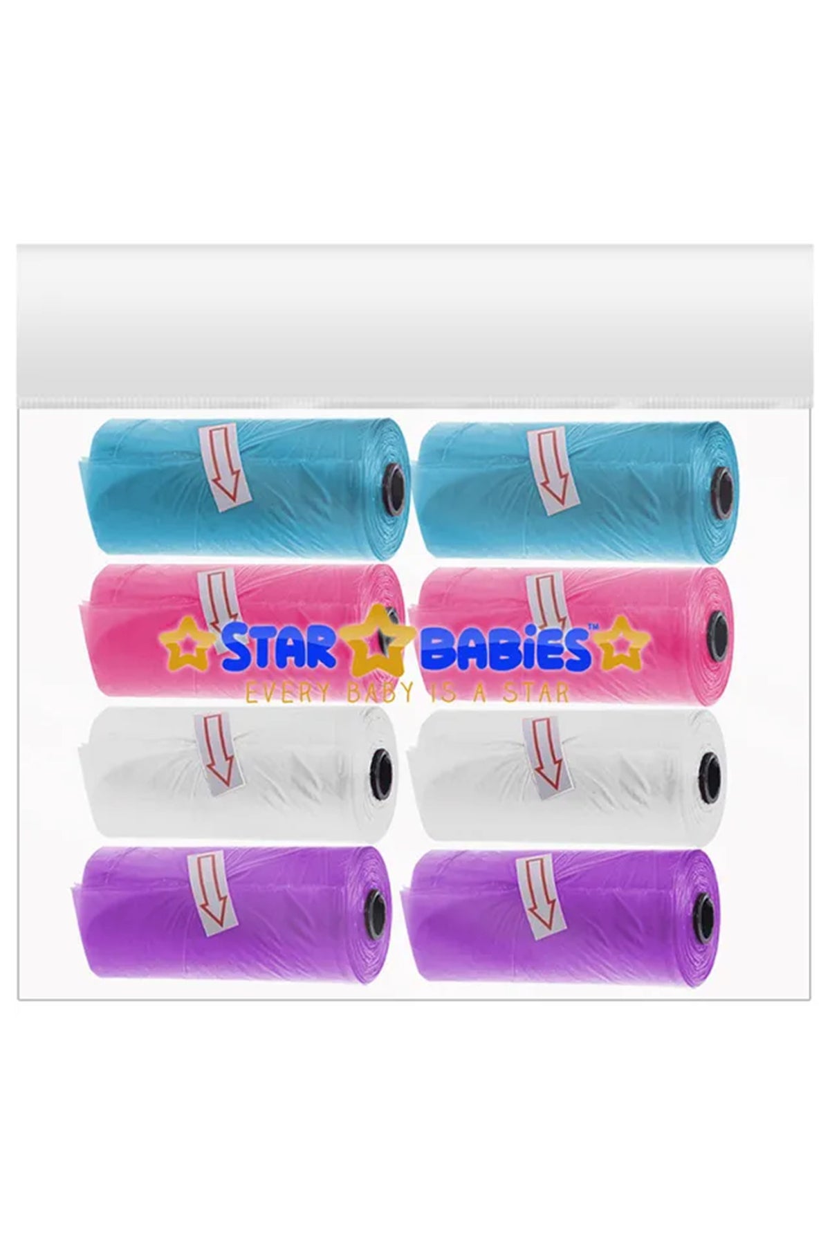 Star Babies - Scented Nappy Bag Pack of 8/120 Bags - Blue/Pink/White/Lavender