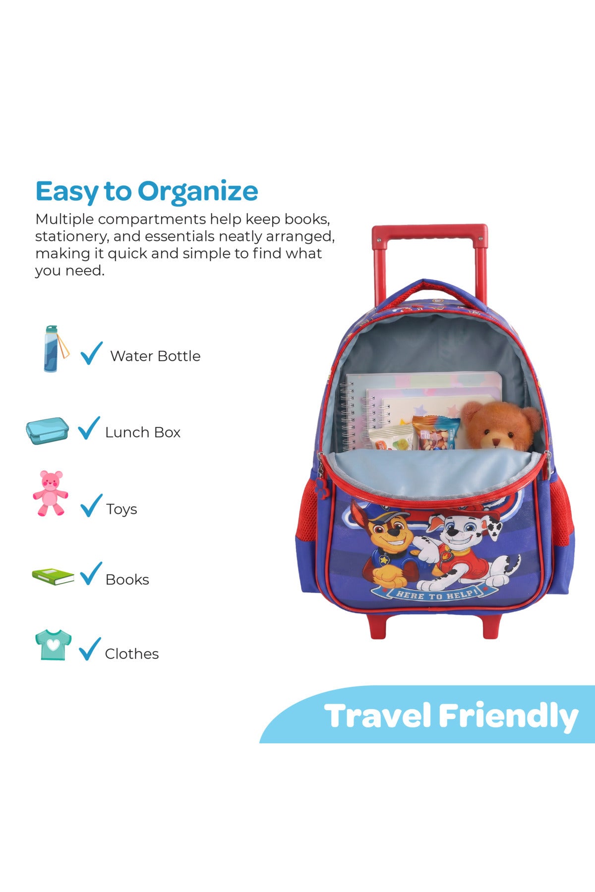 MOON Licensed Paw Patrol First Class  3 in 1 Kids Trolley Set   - (16-Inch) Premium Kids School Bag with Lunch Bag & Pencil Case-Red&Blue