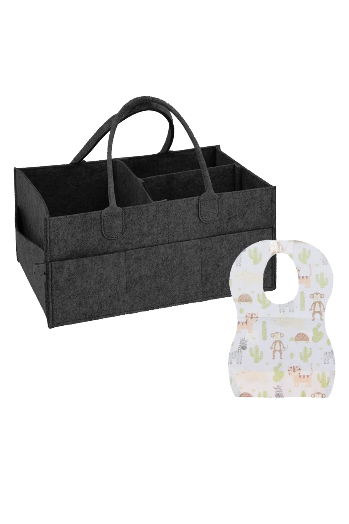 Star Babies - Caddy Diaper Bag with Disposable Bibs - 10pcs - Grey/Black