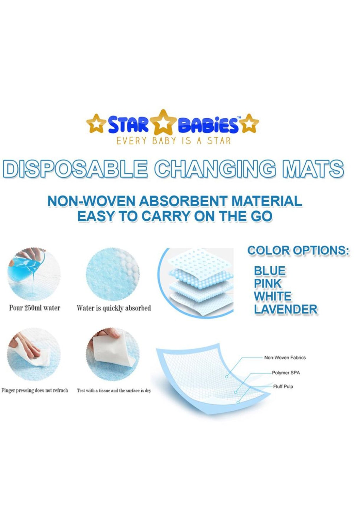 Star Babies White Disposable Changing Mats - Pack of 100
