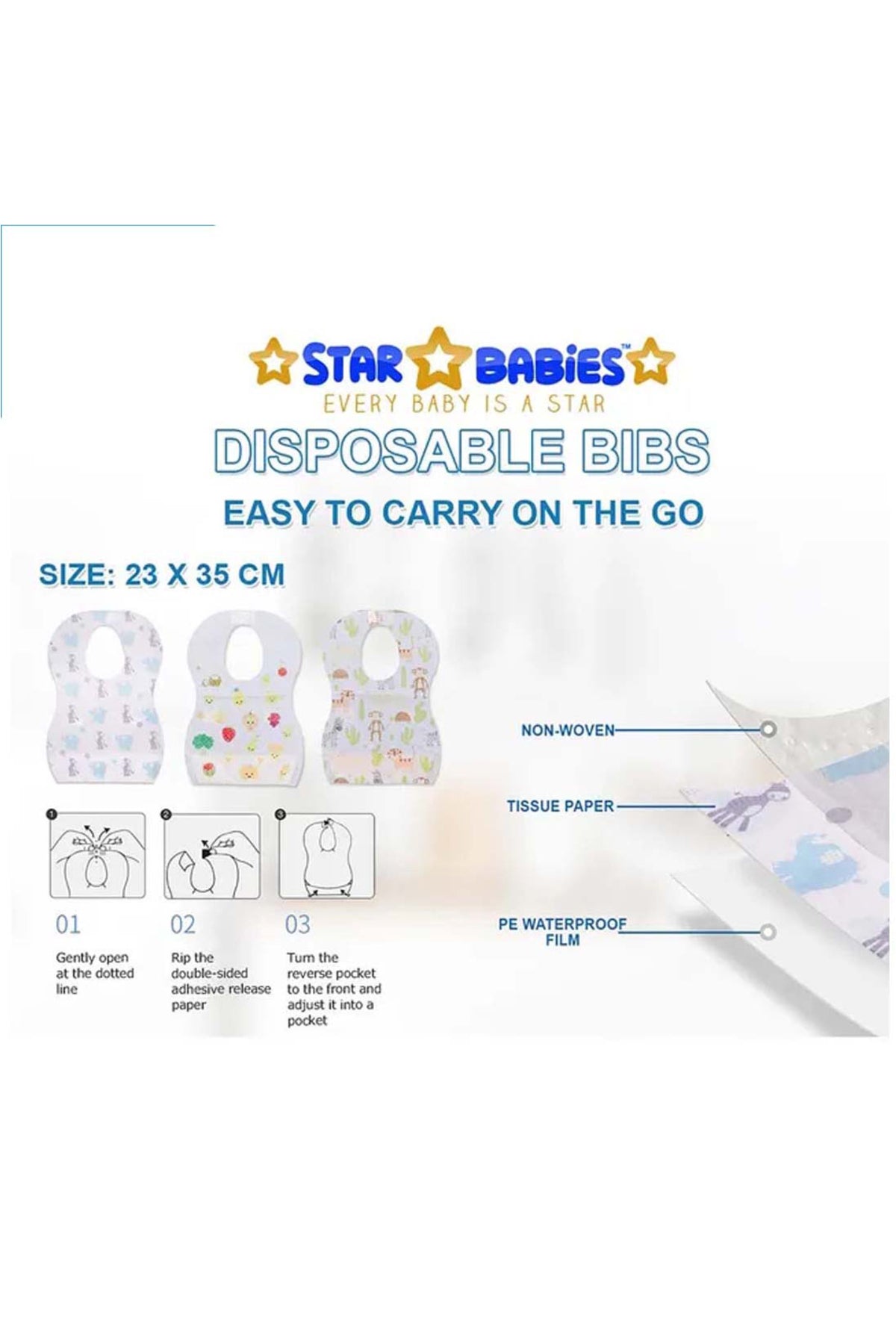 Star Babies Baby Plate & Disposable Towel 3pcs & Bibs 10pcs - Blue