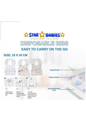 Star Babies Baby Plate & Disposable Towel 3pcs & Bibs 10pcs - Blue