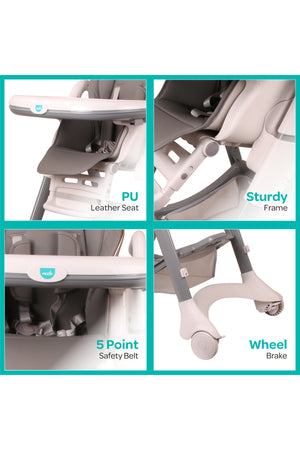 MOON Trestle Foldable Baby Feeding/Dinning Highchair-Grey