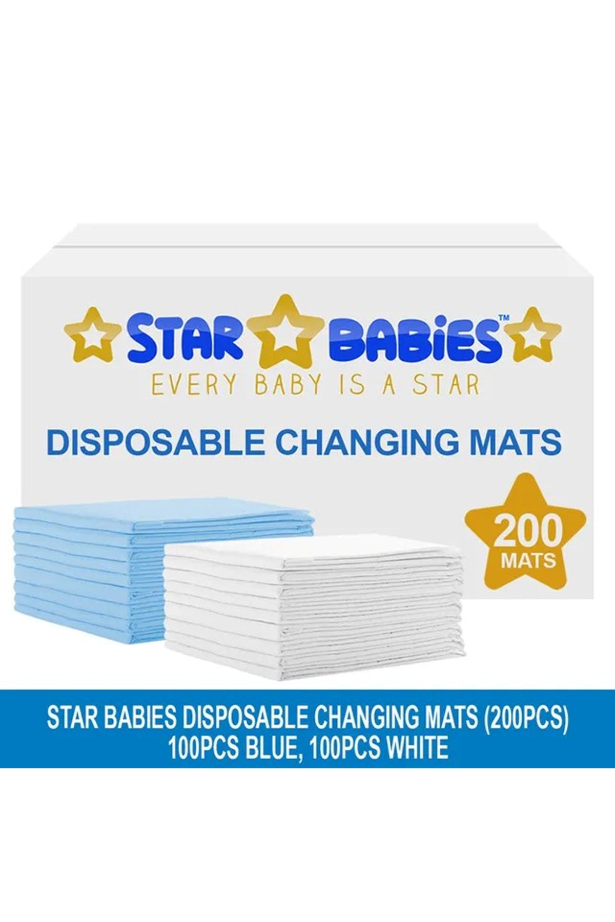 Star Babies - Disposable Changing mats (45x60cm) Large 200 pcs - Blue/White