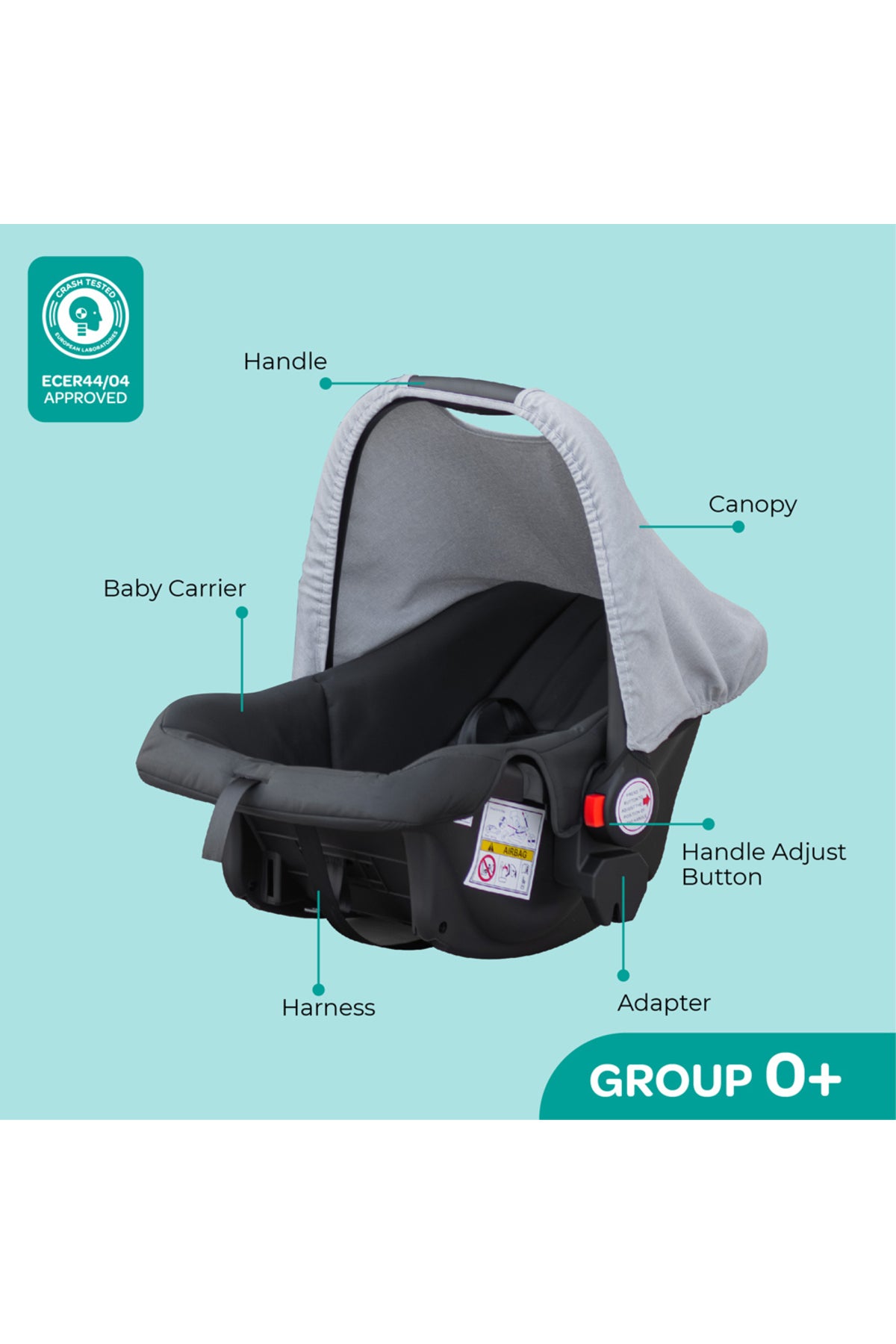 MOON Aria Baby Stroller 2-in-1 Travel System + Detachable Carrier Car Seat -Light Grey