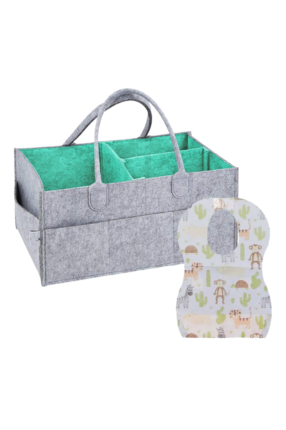 Star Babies - Diaper Caddy Organizer & Disposable Bib Assorted 20pcs - Grey Green