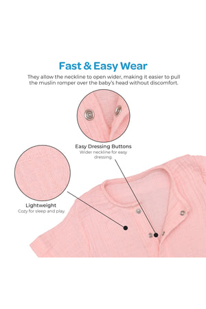 MOON Organic Crinkle Muslin Romper (18-24 Months)- Pink