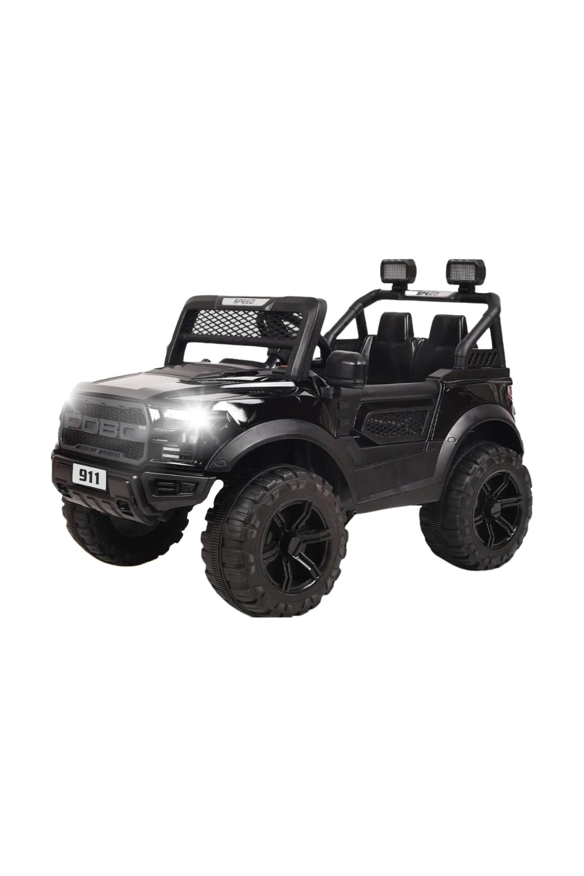 Urban Tots Pobo Battery Operated Jeep For Kids – Electric Ride-On, Dual Control Mode, Swing Function, Led Lights, With Seat (Make Me A Title) - Red & Black