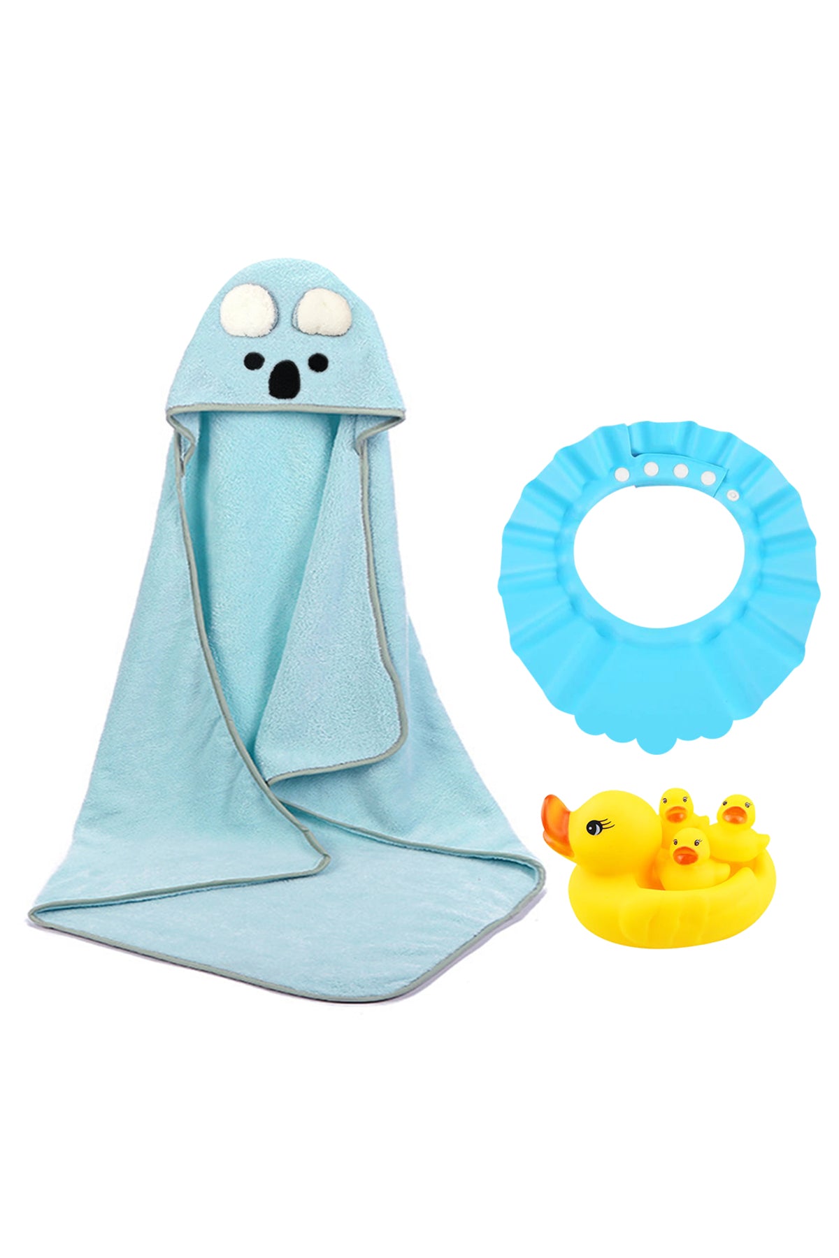 Star Babies - Microfiber Hooded Towel, Kids Shower Cap And Rubber Duck 4pcs - Blue