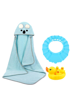 Star Babies - Microfiber Hooded Towel, Kids Shower Cap And Rubber Duck 4pcs - Blue