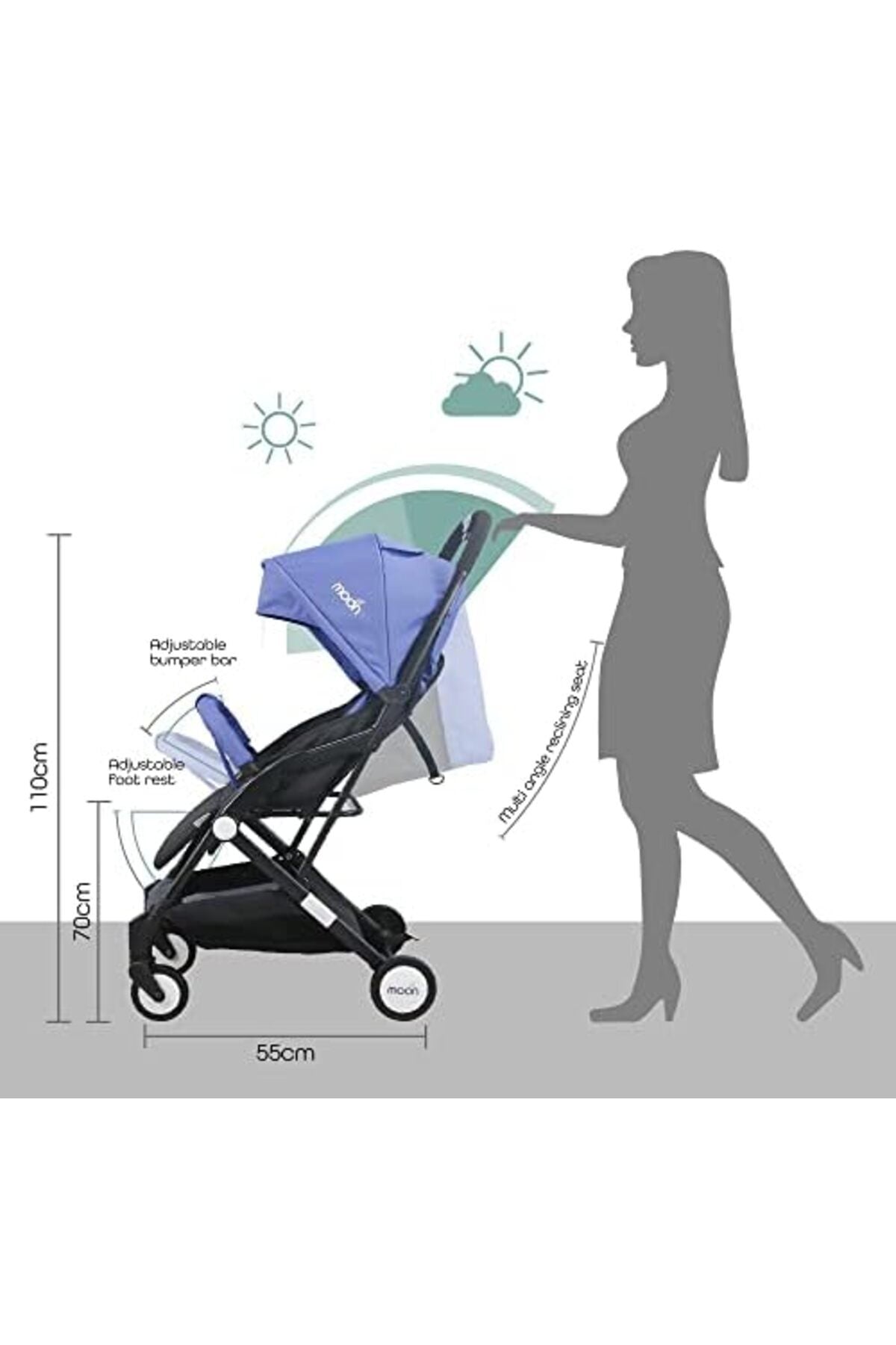 MOON Travel-Lite  - Cabin Stroller,Cyan Blue