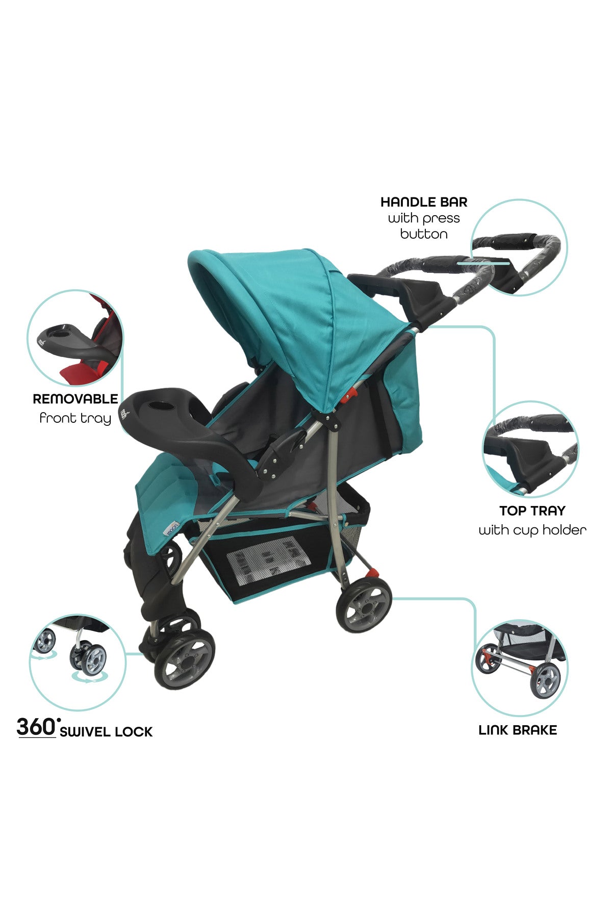 MOON Bezik - One Fold Stroller,Cyan Blue