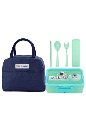 Star babies pack of 3 combo - Insulated lunch bag and 4 compartment lunch box with organic cuttlery set.