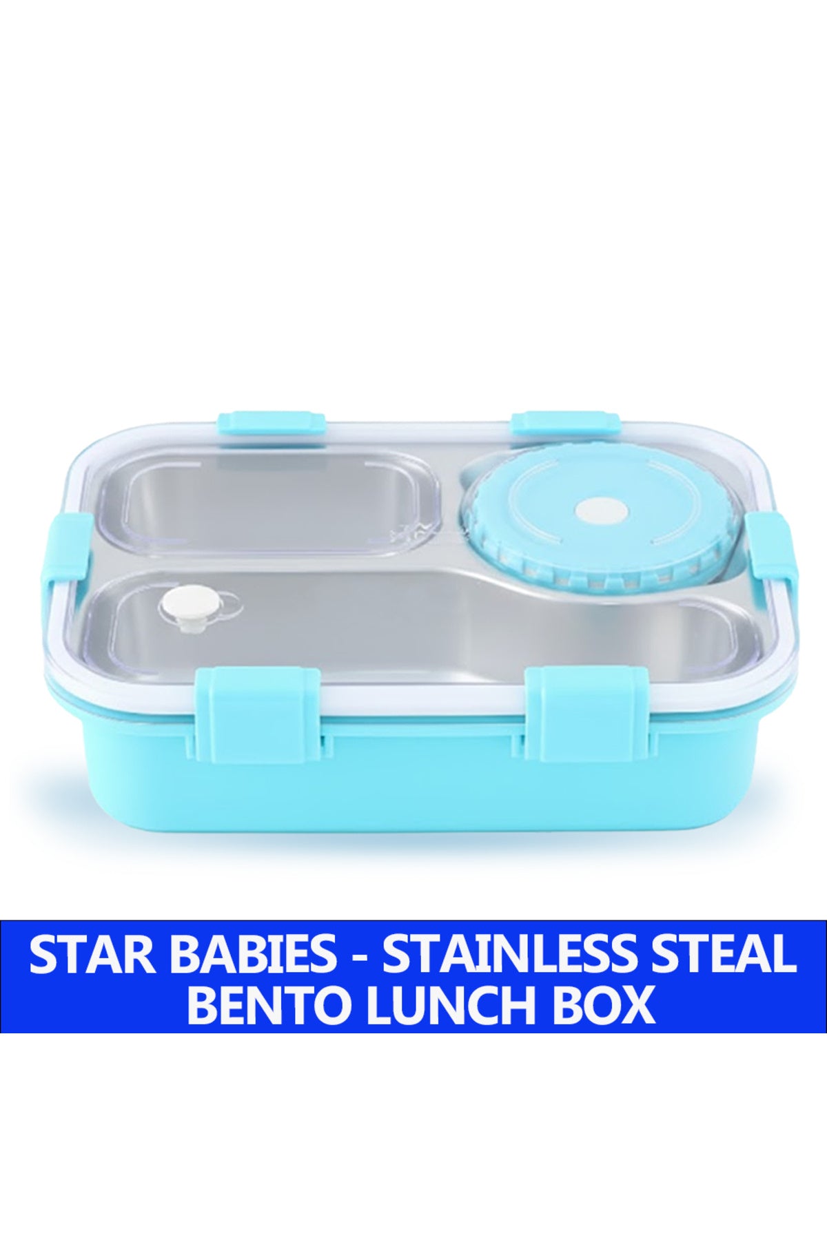 Star Babies Food Grade 304 Stainless Steel Bento Lunch Box with 4 Compartments and Leak-Proof Lid - Blue