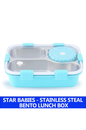 Star Babies Food Grade 304 Stainless Steel Bento Lunch Box with 4 Compartments and Leak-Proof Lid - Blue