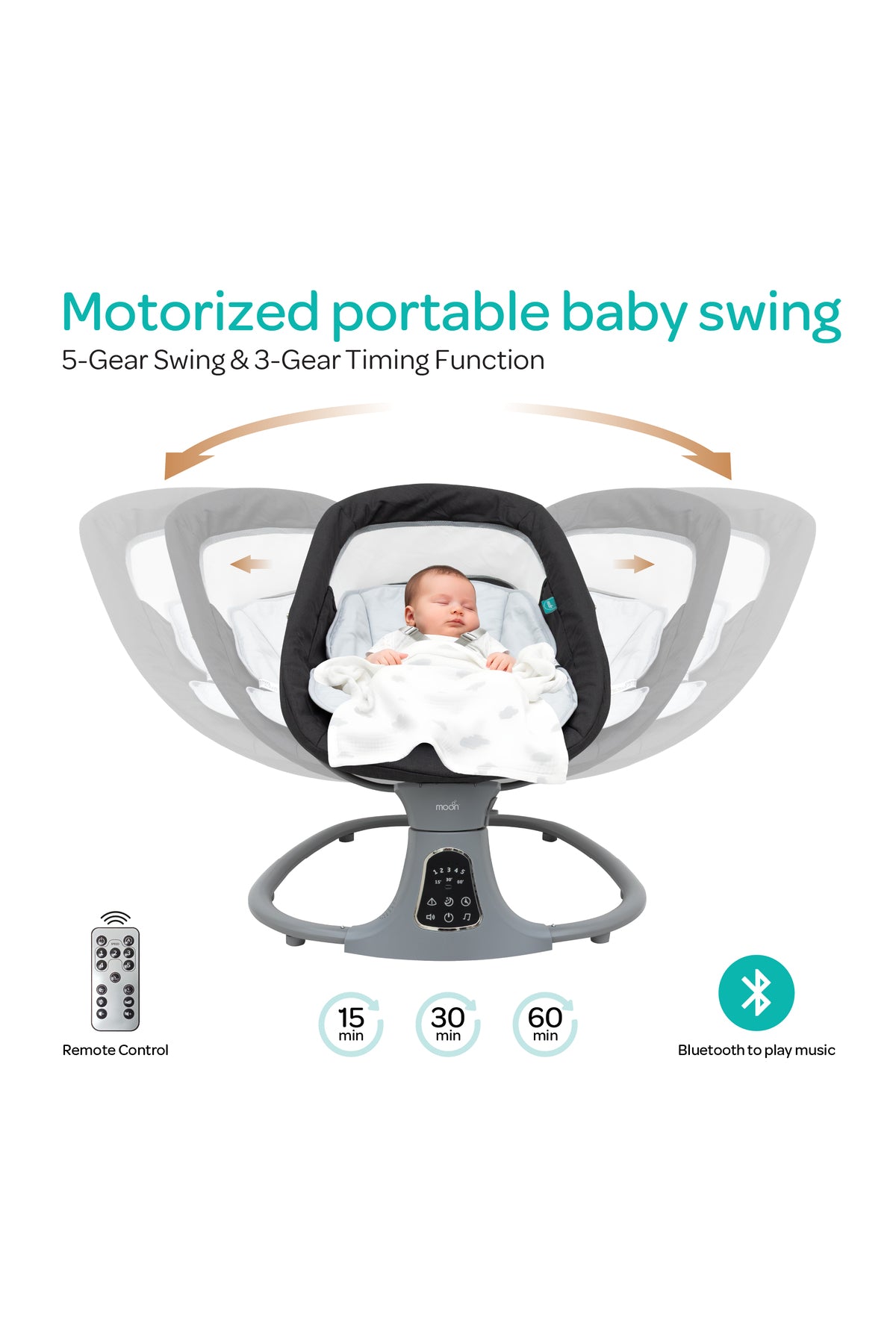 MOON  Koze Baby Swing, Holds upto 9kg. Gentle Swaying Motion -Black