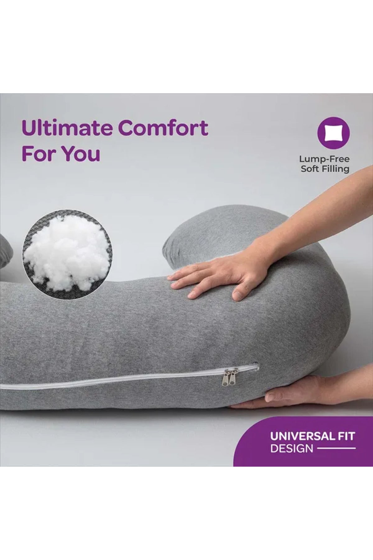 MOON Organic U Shaped Maternity Pillow with Detachable Back Support-Grey