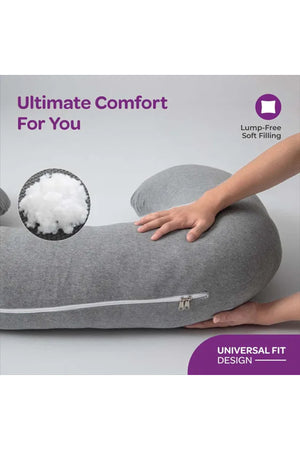 MOON Organic U Shaped Maternity Pillow with Detachable Back Support-Grey