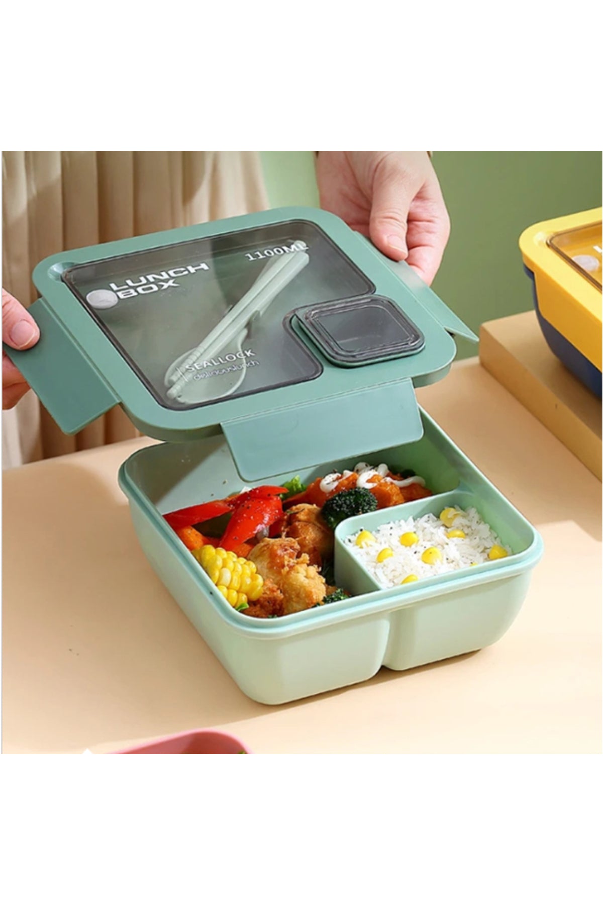 Star Babies - Lunch Box With 2 Compartments, Spoon And Fork - Green - 1100ml