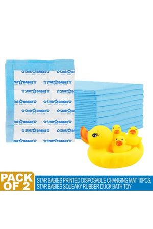 Star Babies - Printed Changing Mats 10pcs & Rubber Duck Bath Toy Combo Set