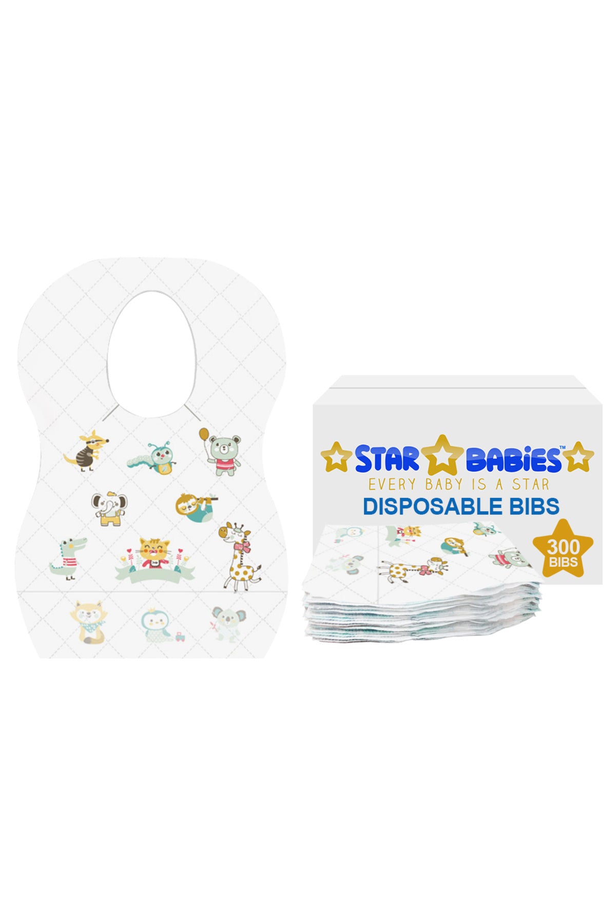 Star Babies - Disposable Bibs - Pack of 300 - Animal Print