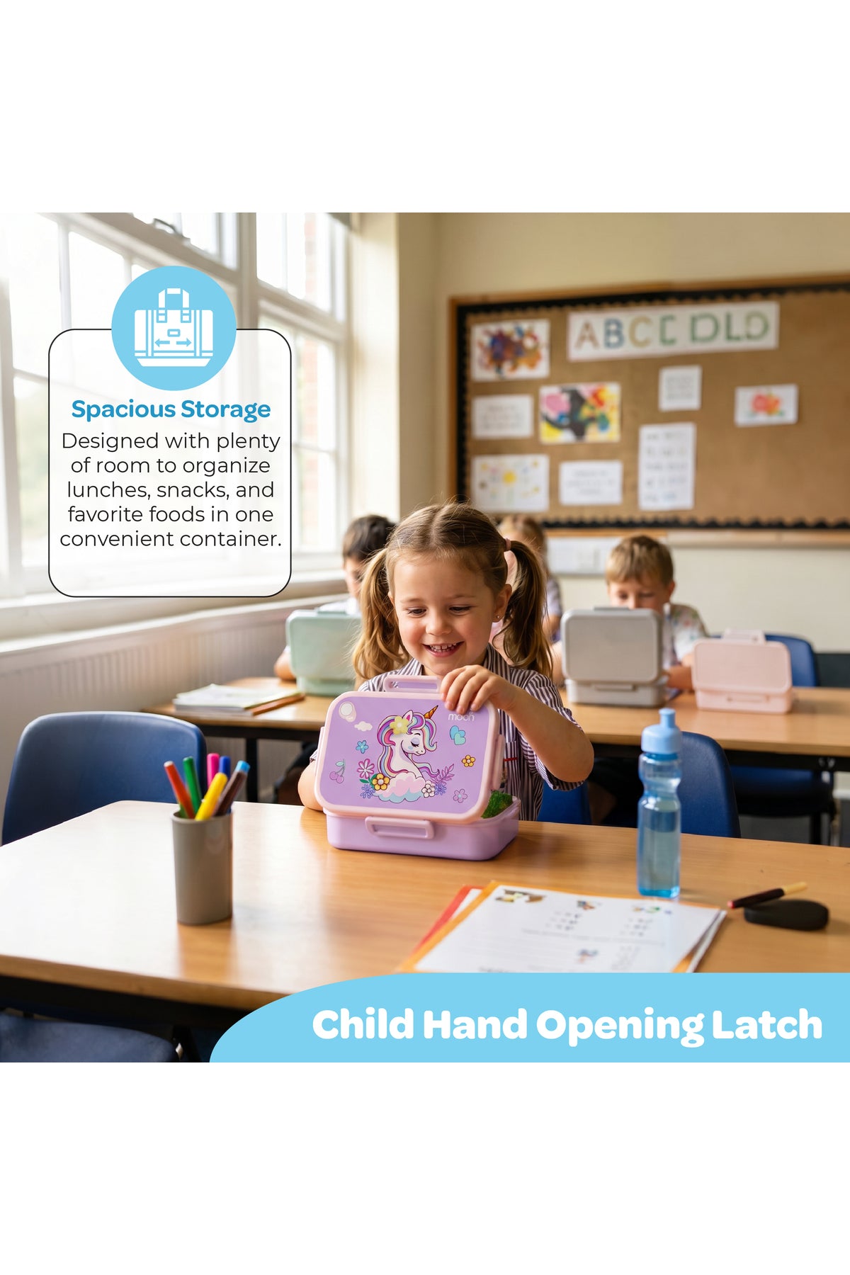 MOON Kids Lunch Box | PP + Stainless Steel Insulated Tiffin Box | Leak-Proof, BPA-Free, Durable School Lunch Box for Boys & Girls | Easy Open Clips | Food Safe Eco-Friendly Kids Meal Box