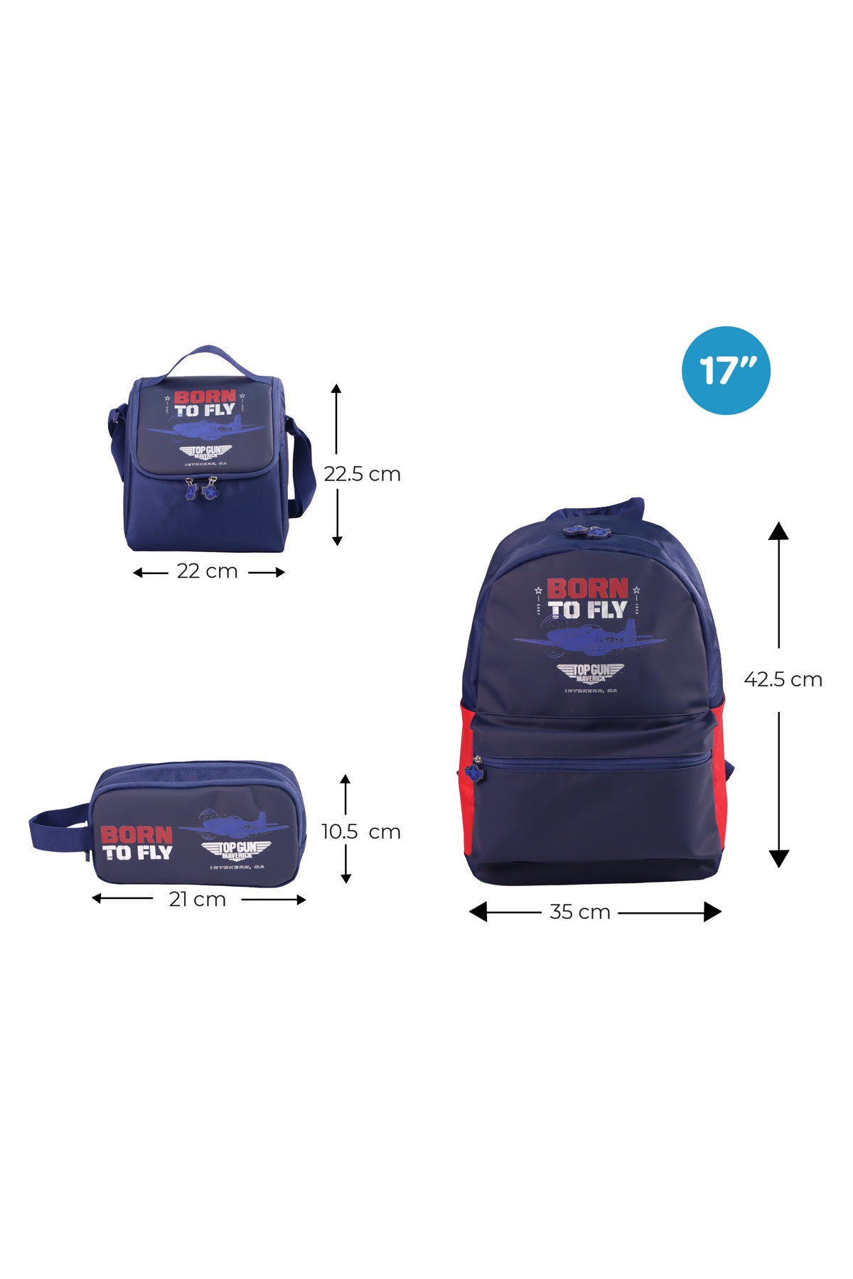 MOON Licensed Top Gun 3-in-1 Kids School Backpack Set    - (17-Inch) Premium Kids School Bag with Lunch Bag & Pencil Case-Blue