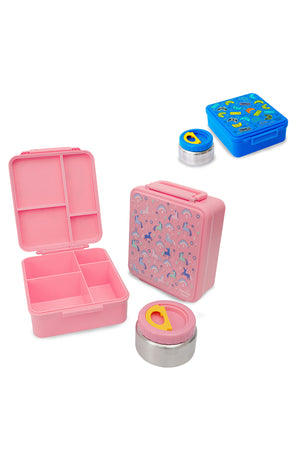 Bamboo Bark childrens kids large school lunch box, bento, snack box with compartments for kids, food jar included