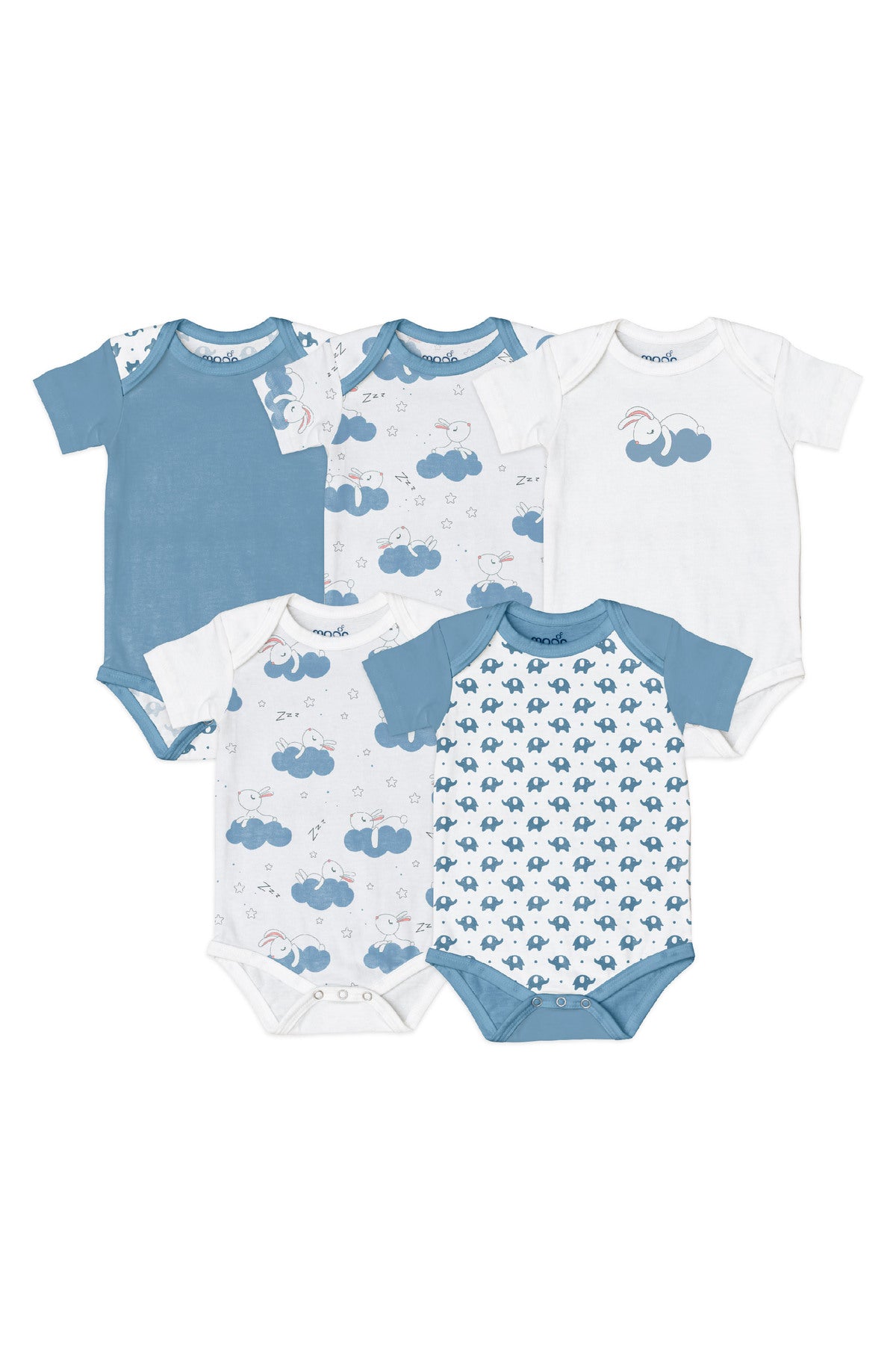 MOON Organic Baby Body Suit Set of 5 for Boys for 6-9 Months -Blue